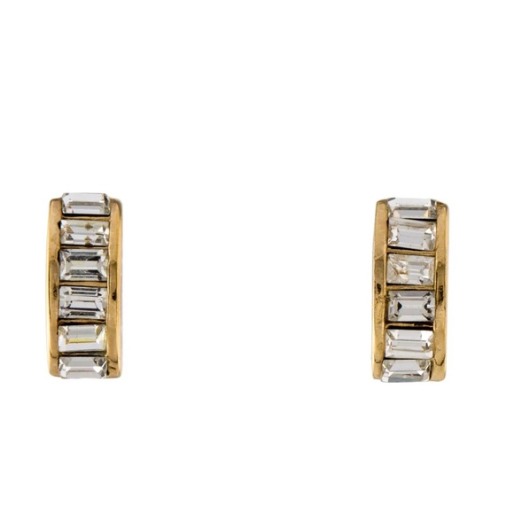 Vintage Designer Christian Dior Gold Crystal Clip On Runway Earrings - Picture 7 of 12